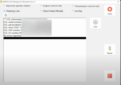 MN033 - Mercedes-Benz FBS4 Vehicles Electronic Steering Lock Repair